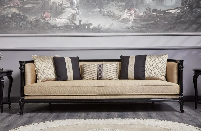 Casa Padrino Luxus Barock Sofa Gold / Blau / Schwarz - Prunkvolles Wohnzimmer Sofa - Barockstil Wohnzimmer Möbel - Luxus Möbel im Barockstil - Barock Einrichtung - Edel & Prunkvoll