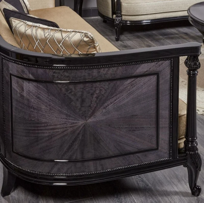 Casa Padrino Luxus Barock Sofa Gold / Blau / Schwarz - Prunkvolles Wohnzimmer Sofa - Barockstil Wohnzimmer Möbel - Luxus Möbel im Barockstil - Barock Einrichtung - Edel & Prunkvoll