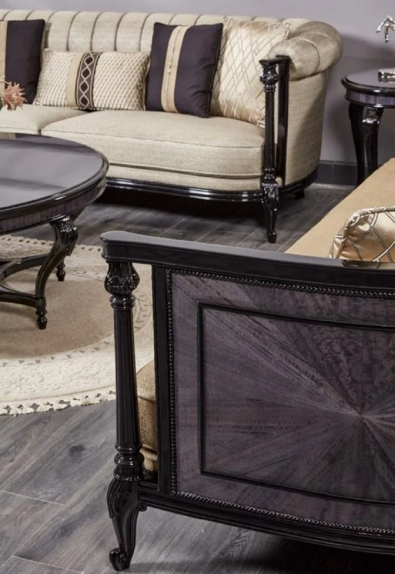 Casa Padrino Luxus Barock Sofa Gold / Blau / Schwarz - Prunkvolles Wohnzimmer Sofa - Barockstil Wohnzimmer Möbel - Luxus Möbel im Barockstil - Barock Einrichtung - Edel & Prunkvoll
