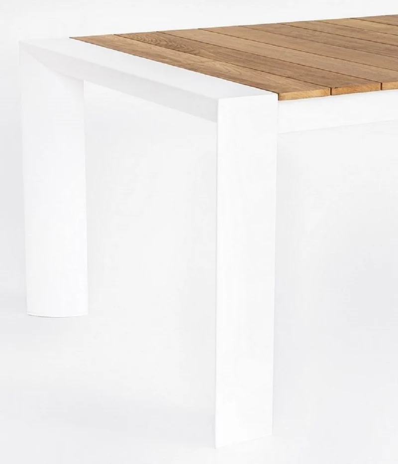 Casa Padrino Luxus Gartentisch Naturfarben / Weiß 228-294 x 100 x H. 75 cm - Ausziehbarer Garten Esstisch mit Teakholz Tischplatte und Aluminium Beinen - Luxus Garten & Terrassen Möbel