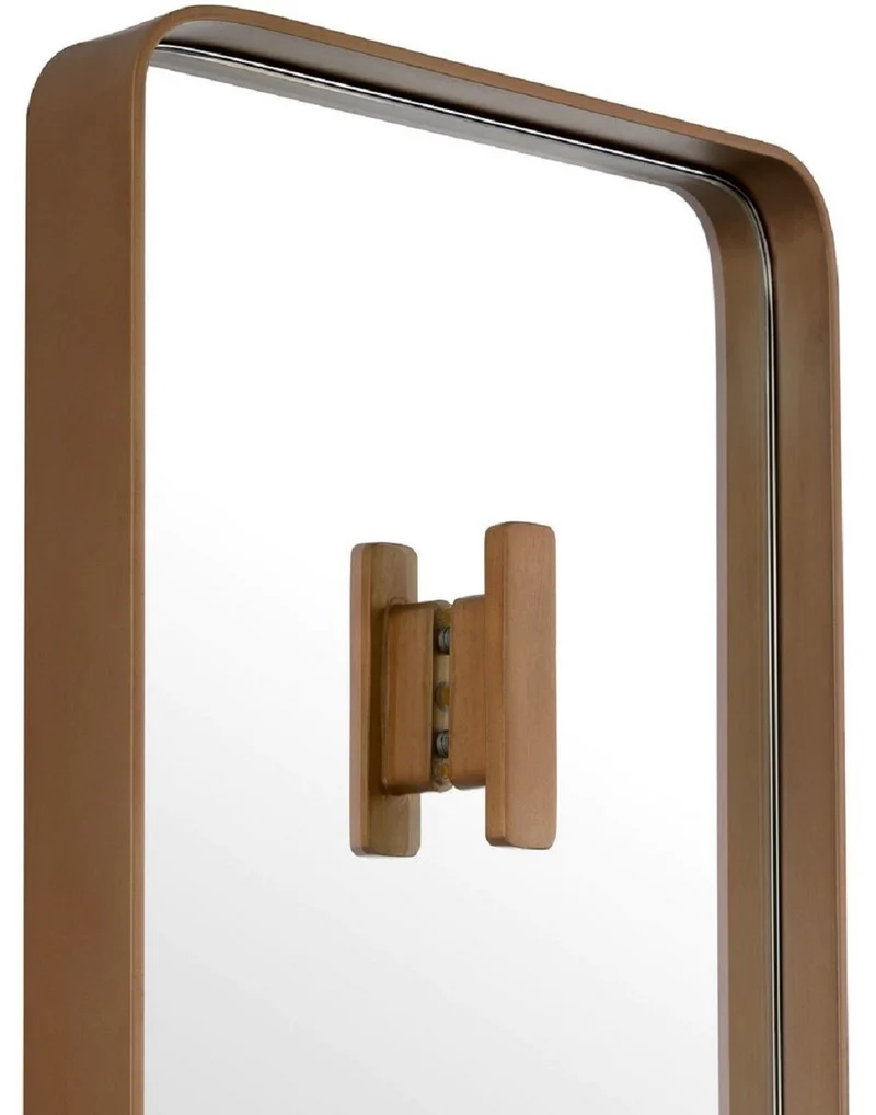 Casa Padrino Luxus Wandspiegel Messing 30 x 5 x H. 160 cm - Rechteckiger Spiegel mit Kleiderhaken - Wohnzimmer Spiegel - Schlafzimmer Spiegel - Garderoben Spiegel - Luxus Möbel - Luxus Interior
