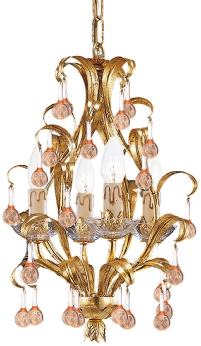 Casa Padrino Luxus Barock Kristall Kronleuchter Gold mit Patina / Mehrfarbig Ø 33 x H. 43 cm - Barockstil Wohnzimmer Kronleuchter - Edel & Prunkvoll - Luxus Qualität - Made in Italy