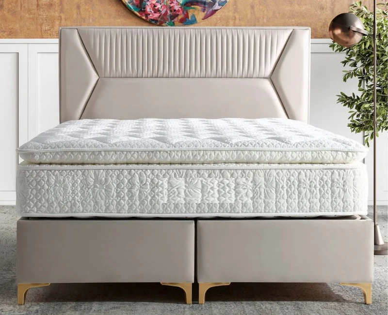 Casa Padrino Luxus Doppelbett Grau / Gold - Verschiedene Größen - Massivholz Bett mit Kopfteil und Matratze - Schlafzimmer Möbel - Hotel Möbel - Luxus Möbel