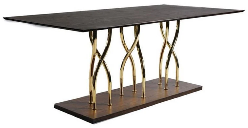 Casa Padrino Luxus Esstisch Dunkelbraun / Gold 200 x 100 x H. 78 cm - Rechteckiger Massivholz Küchentisch mit Metallbeinen - Esszimmer Möbel - Küchen Möbel - Luxus Möbel - Luxus Einrichtung