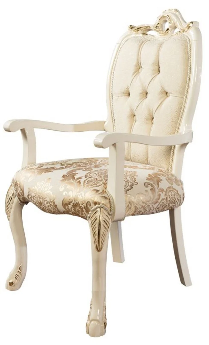 Casa Padrino Luxus Barock Esszimmer Stuhl 6er Set Weiß / Gold - Prunkvolle Barockstil Küchen Stühle - Barockstil Möbel - Luxus Esszimmer Möbel im Barockstil - Barock Esszimmer Möbel