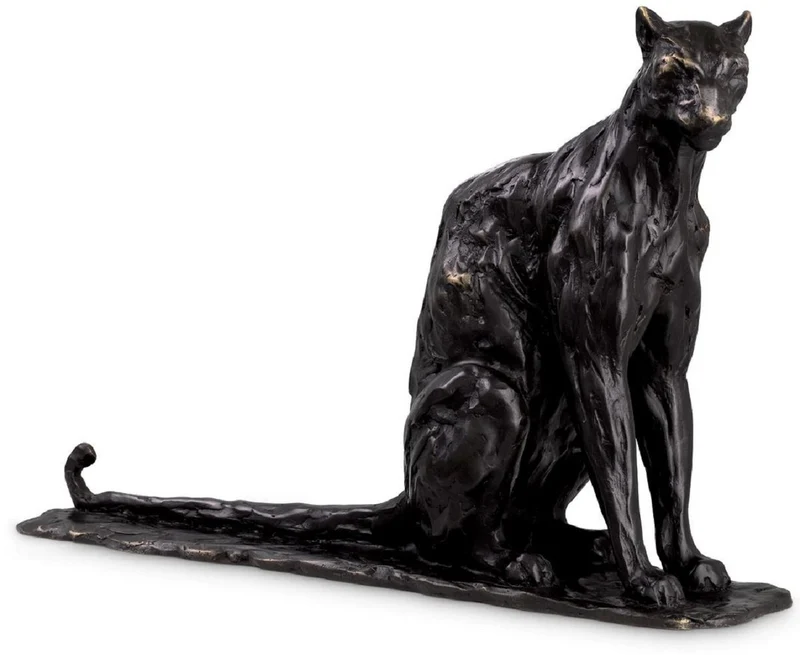 Casa Padrino Luxus Deko Skulptur Panther 37 x 10 x H. 24 cm - Bronze Deko Skulptur - Bronze Deko Figur - Schreibtisch Deko - Wohnzimmer Deko - Luxus Qualität