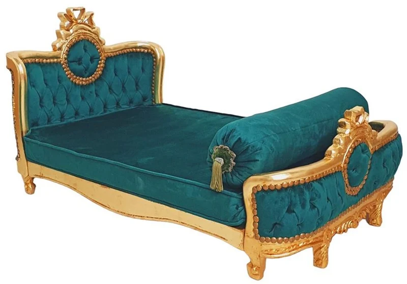 Casa Padrino Barock Hundebett Grün / Antik Gold - Handgefertigtes Antik Stil Hundebett - Prunkvolle Hunde Möbel im Barockstil - Antik Stil Tiermöbel - Barock Tiermöbel