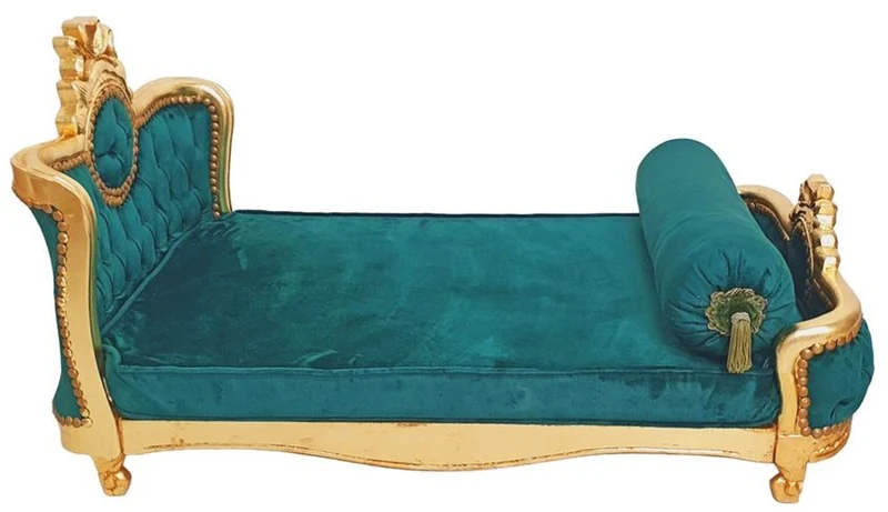 Casa Padrino Barock Hundebett Grün / Antik Gold - Handgefertigtes Antik Stil Hundebett - Prunkvolle Hunde Möbel im Barockstil - Antik Stil Tiermöbel - Barock Tiermöbel
