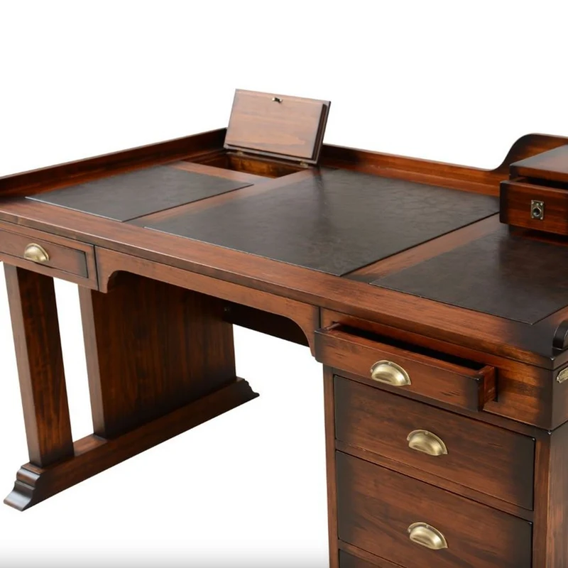 Casa Padrino Luxus Vintage Stil Schreibtisch Braun 160 x 85 x H. 93,5 cm - Massivholz Bürotisch mit 7 Schubladen - Vintage Stil Büro Möbel - Luxus Büro Möbel - Massivholz Büro Möbel