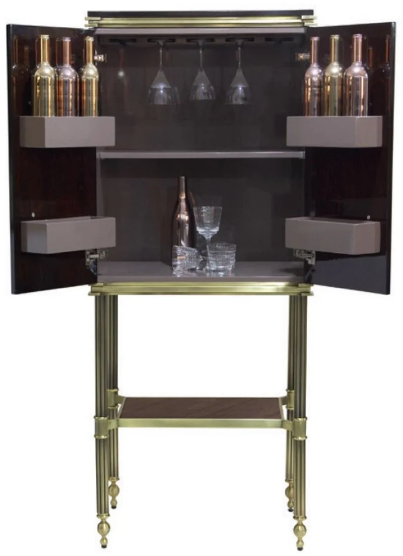 Casa Padrino Luxus Barschrank Dunkelbraun Hochglanz / Matt Gold 82 x 52 x H. 162 cm - Weinschrank mit 2 Türen - Wohnzimmer Möbel - Bar Möbel - Hotel Möbel - Luxus Kollektion