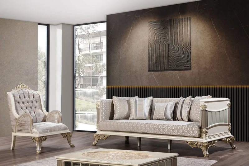 Casa Padrino Luxus Barock Sofa Silber / Weiß / Grau / Gold - Verspiegeltes Barockstil Wohnzimmer Sofa - Luxus Wohnzimmer Möbel im Barockstil - Barock Möbel - Barock Einrichtung