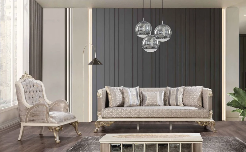 Casa Padrino Luxus Barock Sofa Silber / Weiß / Grau / Gold - Verspiegeltes Barockstil Wohnzimmer Sofa - Luxus Wohnzimmer Möbel im Barockstil - Barock Möbel - Barock Einrichtung