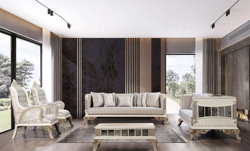 Casa Padrino Luxus Barock Sofa Silber / Weiß / Grau / Gold - Verspiegeltes Barockstil Wohnzimmer Sofa - Luxus Wohnzimmer Möbel im Barockstil - Barock Möbel - Barock Einrichtung