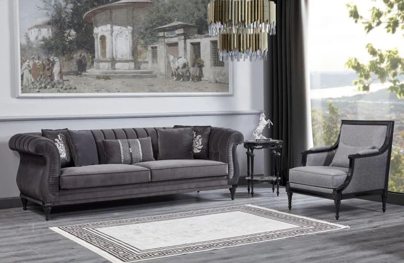 Casa Padrino Luxus Barock Sessel Grau / Schwarz - Prunkvoller Wohnzimmer Sessel - Barockstil Wohnzimmer Möbel - Luxus Möbel im Barockstil - Barock Einrichtung - Edel & Prunkvoll