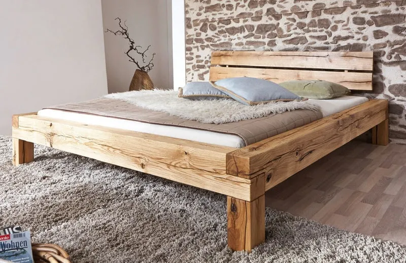 Casa Padrino Luxus Doppelbett Naturfarben - Verschiedene Größen - Massivholz Bett mit Kopfteil und Matratze - Schlafzimmer Möbel - Hotel Möbel - Luxus Möbel - Luxus Einrichtung