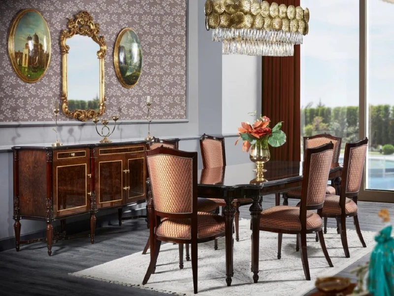 Casa Padrino Luxus Barock Esszimmerstuhl 8er Set Orange / Dunkelbraun - Prunkvolle Esszimmerstühle im Barockstil - Barock Esszimmer Möbel - Luxus Esszimmer Möbel im Barockstil