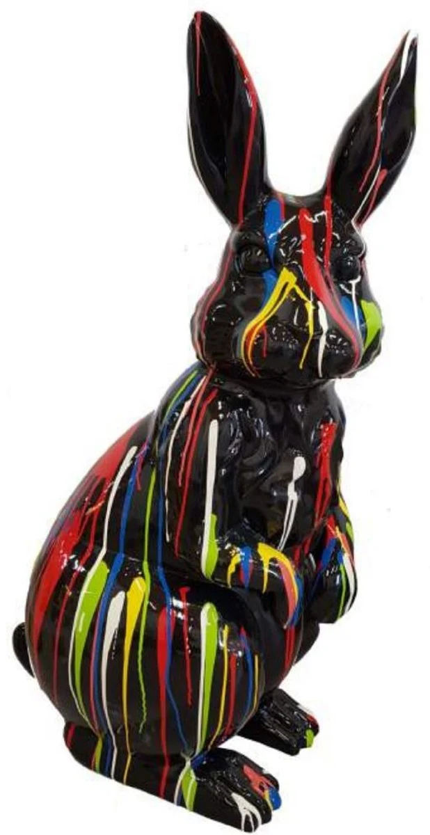 Casa Padrino Luxus Deko Skulptur Hase Schwarz / Mehrfarbig H. 220 cm - Große Deko Figur - XXL Deko Skulptur - XXL Deko Figur - XXL Tierfigur - Wohnzimmer Deko - Garten Deko - Luxus Deko XXL Figuren