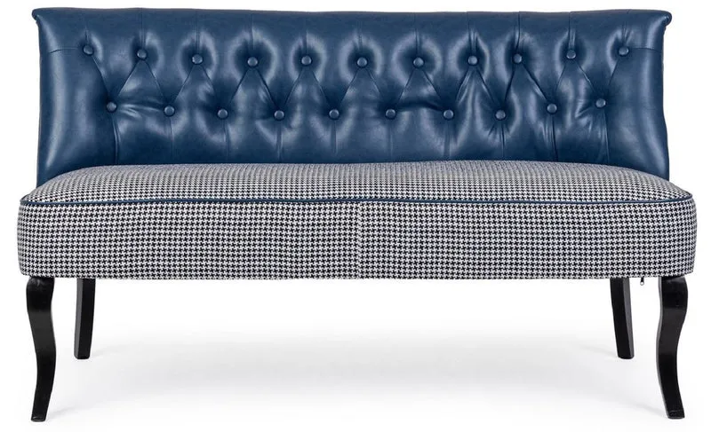 Casa Padrino Luxus Chesterfield Kunstleder Sofa Blau / Weiß / Schwarz 136 x 66 x H. 76 cm - Wohnzimmer Sofa - Wohnzimmer Möbel - Chesterfield Möbel - Luxus Möbel - Luxus Einrichtung