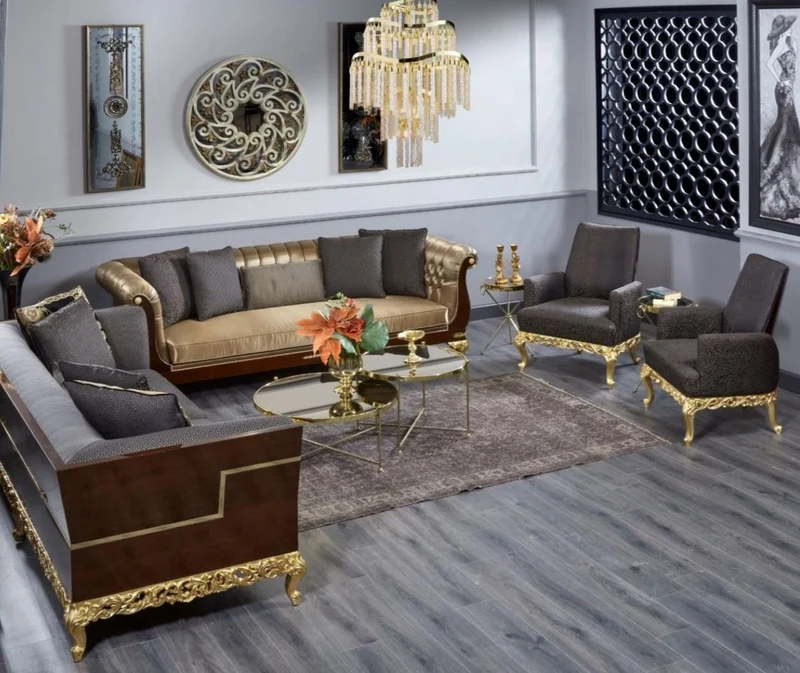 Casa Padrino Luxus Barock Sessel Grau / Dunkelbraun / Gold - Prunkvoller Wohnzimmer Sessel - Barockstil Wohnzimmer Möbel - Luxus Möbel im Barockstil - Barock Einrichtung - Edel & Prunkvoll