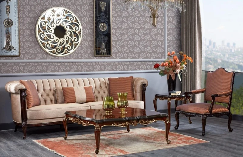 Casa Padrino Luxus Barock Chesterfield Sofa Beige / Dunkelbraun - Prunkvolles Wohnzimmer Sofa - Barockstil Wohnzimmer Möbel - Luxus Möbel im Barockstil - Barock Einrichtung - Edel & Prunkvoll