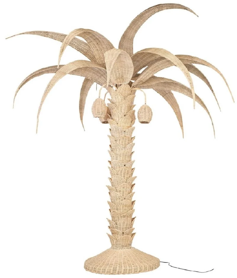 Casa Padrino Luxus Stehleuchte Palme Naturfarben Ø 260 x H. 280 cm - Rattan Stehlampe im Palmen Design - Wohnzimmer Stehleuchte - Luxus Leuchten - Luxus Stehleuchten