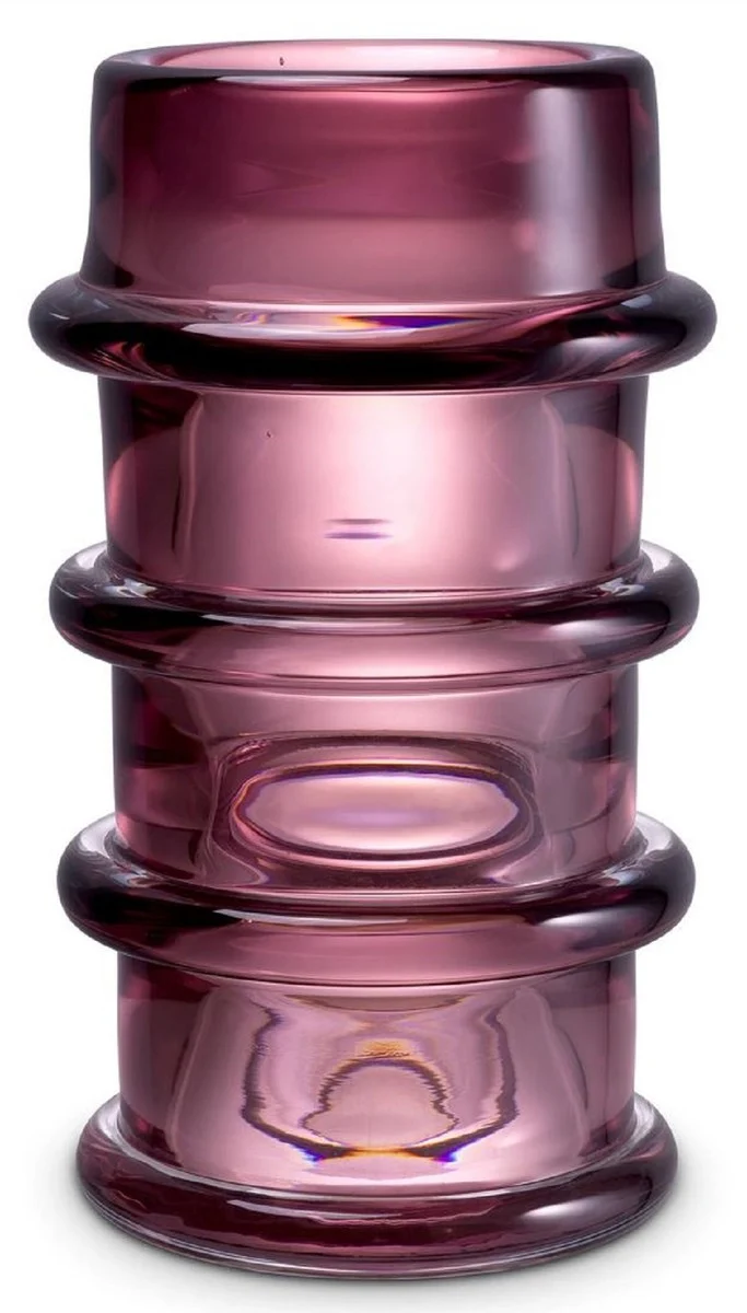 Casa Padrino Luxus Glas Vase Pink Ø 16 x H. 29,5 cm - Mundgeblasene Blumenvase - Runde Deko Blumenvase - Deko Accessoires - Deko Glas Vasen - Luxus Accessoires