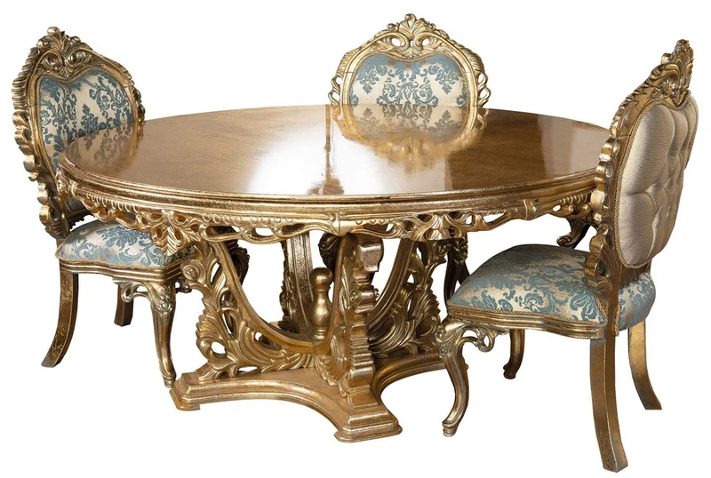 Casa Padrino Luxus Barock Esstisch Gold - Runder Barockstil Esszimmer Tisch - Runder Barockstil Küchen Tisch - Luxus Esszimmer Möbel im Barockstil - Barock Esszimmer Möbel