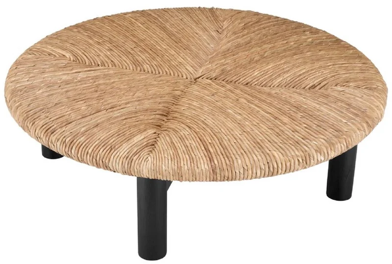 Casa Padrino Luxus Couchtisch Naturfarben / Schwarz Ø 100 x H. 30,5 cm - Runder Wohnzimmertisch - Wohnzimmer Möbel - Luxus Möbel - Luxus Einrichtung