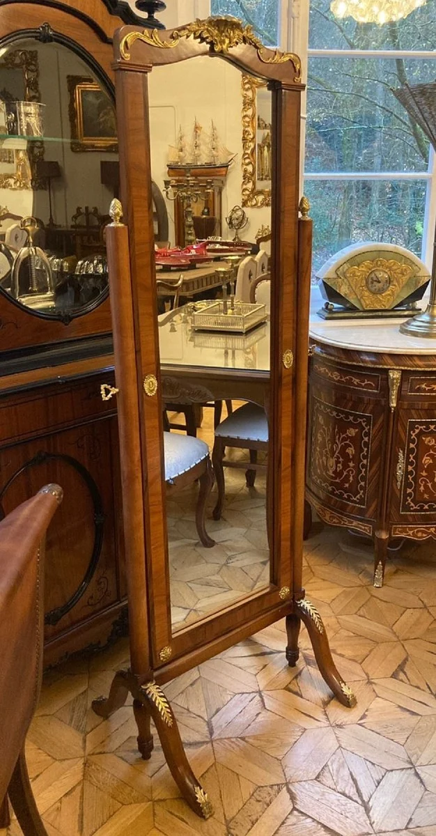Casa Padrino Barock Standspiegel Braun / Gold - Schwenkbarer Massivholz Spiegel im Barockstil - Schlafzimmer Spiegel - Hotel Spiegel - Schlafzimmer Möbel - Barock Möbel - Edel & Prunkvoll