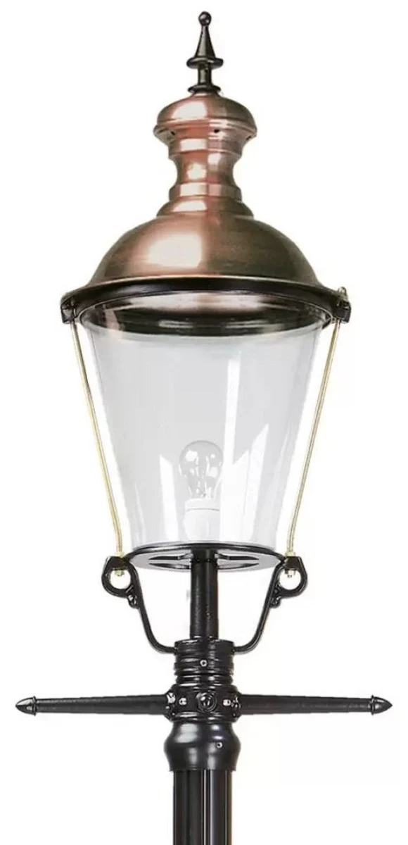 Casa Padrino Jugendstil Gartenlaterne Schwarz / Kupfer 49 x 37 x H. 295 cm - Pulverbeschichtete Aluminium Garten Stehleuchte - Nostalgische Beleuchtung - Nostalgische Leuchten