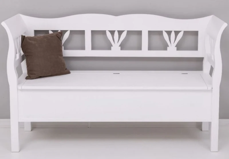 Casa Padrino Landhausstil Sitzbank Weiß 163 x 48 x H. 92 cm - Massivholz Bank mit Stauraum - Massivholz Möbel - Landhausstil Möbel - Landhausstil Einrichtung