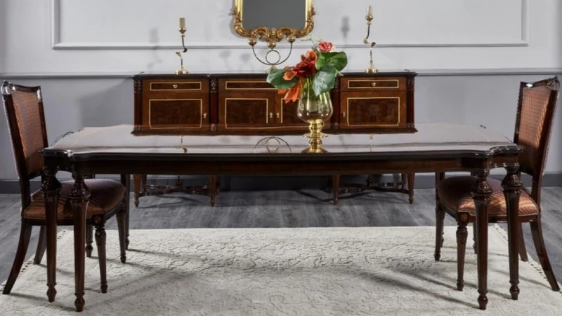 Casa Padrino Luxus Barock Esstisch Dunkelbraun - Handgefertigter Massivholz Esszimmertisch - Luxus Esszimmer Möbel im Barockstil - Barock Möbel - Barock Einrichtung
