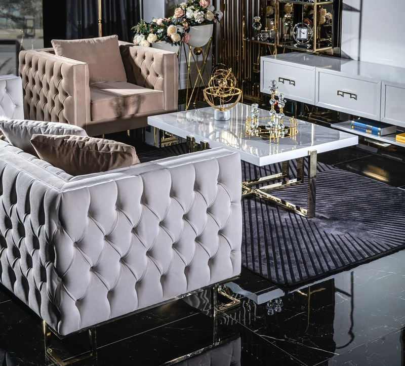 Casa Padrino Luxus Couchtisch Weiß / Gold 120 x 80 x H. 45 cm - Rechteckiger Wohnzimmertisch mit Massivholz Tischplatte und Metallbeinen - Wohnzimmer Möbel - Luxus Möbel - Hotel Möbel