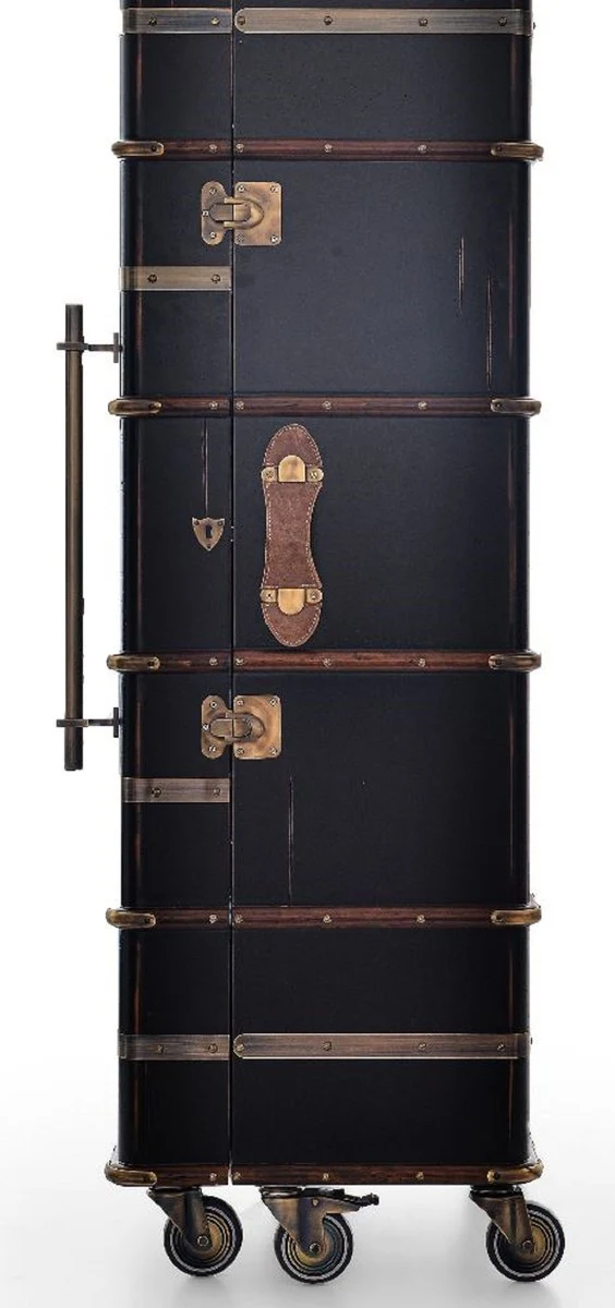 Casa Padrino Luxus Barschrank mit Rollen Antik Schwarz 73,5 x 54 x H. 173,5 cm - Kofferschrank im Retro Look - Retro Stil Weinschrank - Bar Möbel - Luxus Möbel