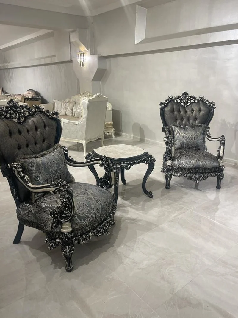 Casa Padrino Luxus Barock Sessel Silber / Weiß / Schwarz / Gold - Prunkvoller Wohnzimmer Sessel - Barockstil Wohnzimmer Möbel - Luxus Möbel im Barockstil - Barock Möbel - Barock Einrichtung