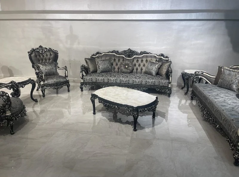 Casa Padrino Luxus Barock Sessel Silber / Weiß / Schwarz / Gold - Prunkvoller Wohnzimmer Sessel - Barockstil Wohnzimmer Möbel - Luxus Möbel im Barockstil - Barock Möbel - Barock Einrichtung