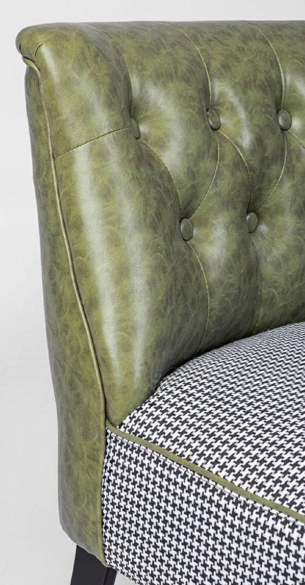 Casa Padrino Luxus Chesterfield Kunstleder Sofa Dunkelgrün / Weiß / Schwarz 136 x 66 x H. 76 cm - Wohnzimmer Sofa - Wohnzimmer Möbel - Chesterfield Möbel - Luxus Möbel - Luxus Einrichtung