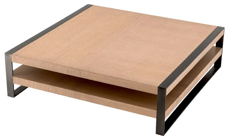 Casa Padrino Luxus Couchtisch Naturfarben / Bronze 150 x 150 x H. 42,5 cm - Quadratischer Wohnzimmertisch - Wohnzimmer Möbel - Massivholz Möbel - Luxus Möbel - Luxus Einrichtung