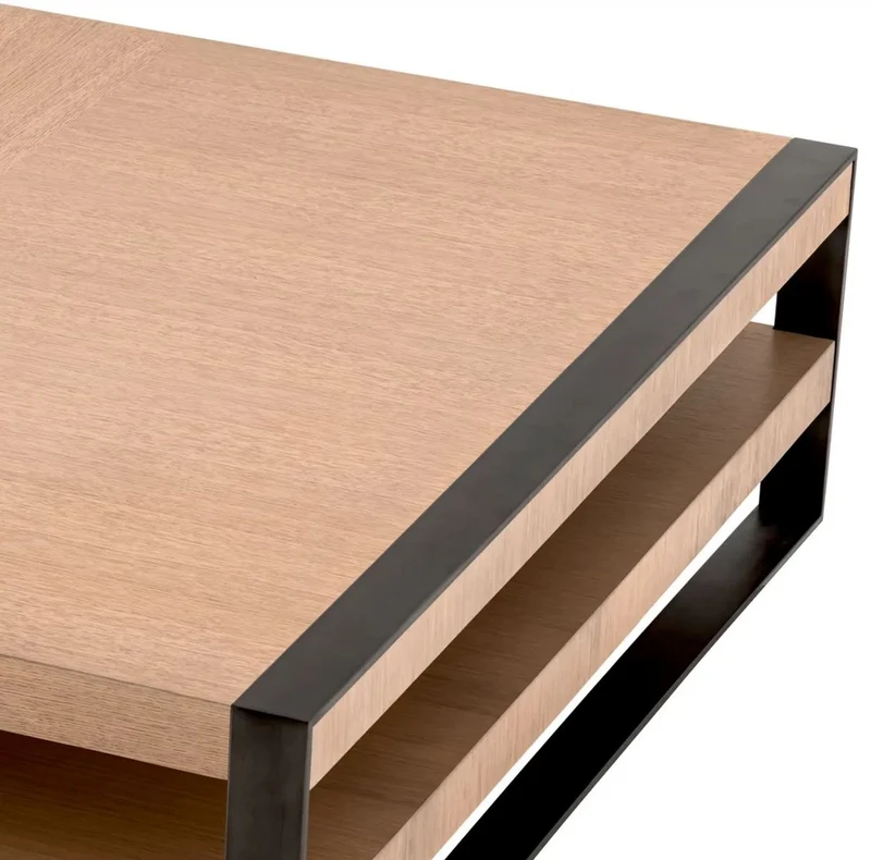 Casa Padrino Luxus Couchtisch Naturfarben / Bronze 150 x 150 x H. 42,5 cm - Quadratischer Wohnzimmertisch - Wohnzimmer Möbel - Massivholz Möbel - Luxus Möbel - Luxus Einrichtung