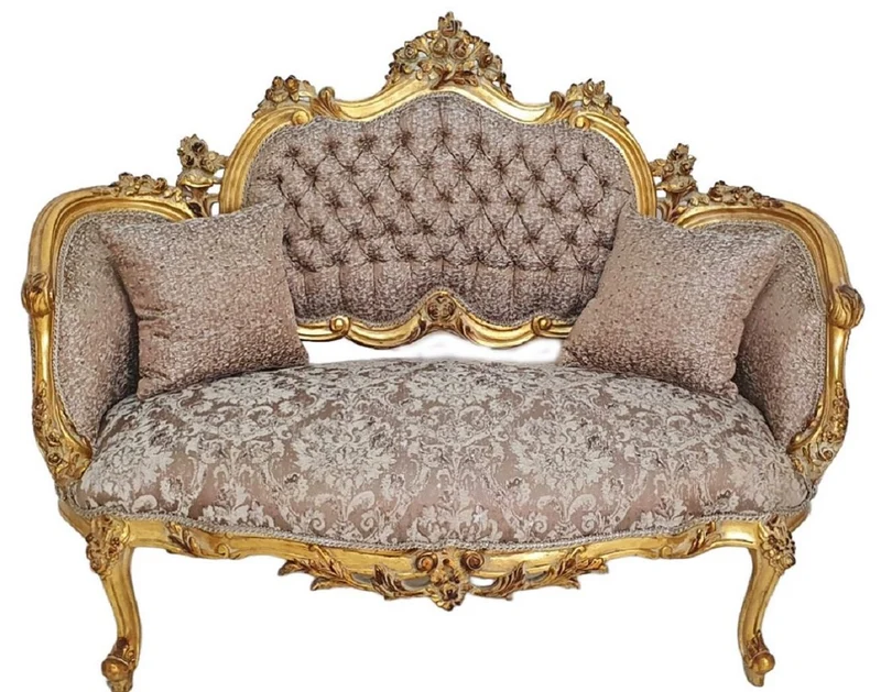 Casa Padrino Barock Sofa Braun / Antik Gold - Prunkvolles Wohnzimmer Sofa im Barockstil - Wohnzimmer Möbel im Barockstil - Barock Möbel - Barock Einrichtung