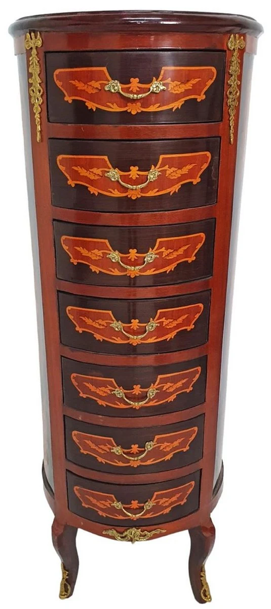 Casa Padrino Barock Kommode mit 7 Schubladen Braun / Gold - Runder Massivholz Schrank im Barockstil - Wohnzimmer Möbel im Barockstil - Barock Möbel - Barock Einrichtung
