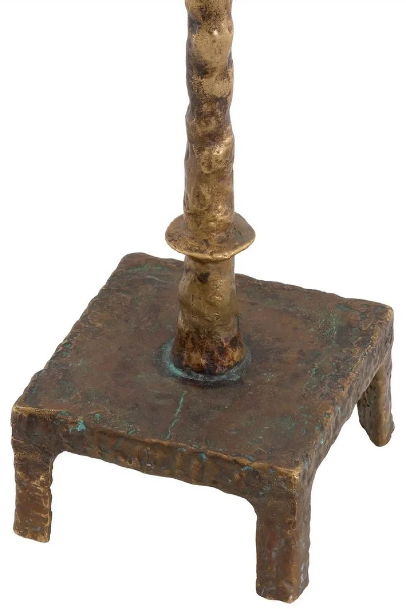 Casa Padrino Luxus Tischleuchte Vintage Messing / Beige Ø 44,5 x H. 84 cm - Schreibtischleuchte mit rundem Lampenschirm - Luxus Tischleuchten - Luxus Schreibtischleuchten - Luxus Leuchten