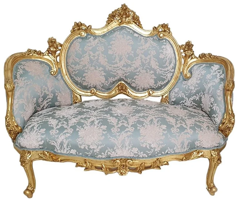 Casa Padrino Barock Sofa Türkis / Rosa / Gold - Handgefertigtes Wohnzimmer Sofa im Barockstil - Wohnzimmer Möbel im Barockstil - Antik Stil Möbel - Prunkvolle Barock Möbel - Barock Einrichtung