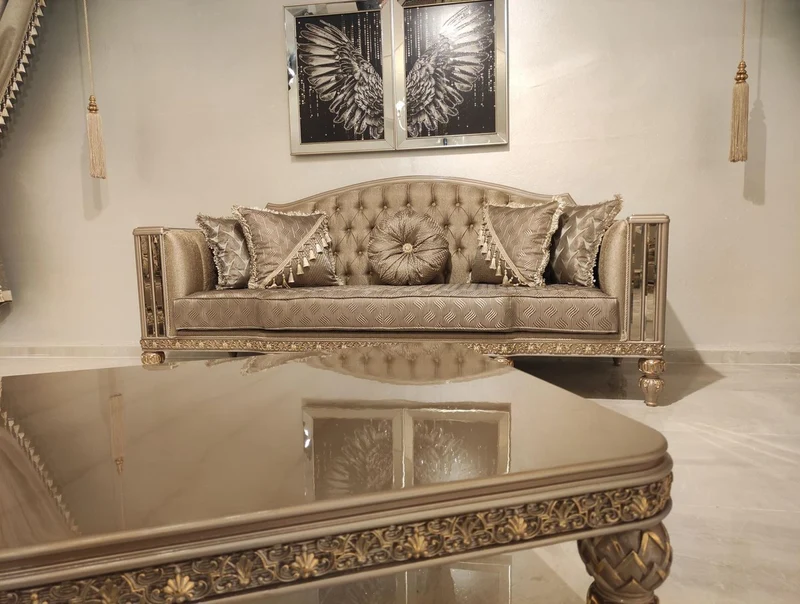 Casa Padrino Luxus Barock Couchtisch Gold / Grau / Gold - Prunkvoller Wohnzimmertisch im Barockstil - Barockstil Wohnzimmer Möbel - Barock Einrichtung - Barock Möbel - Luxus Möbel im Barockstil