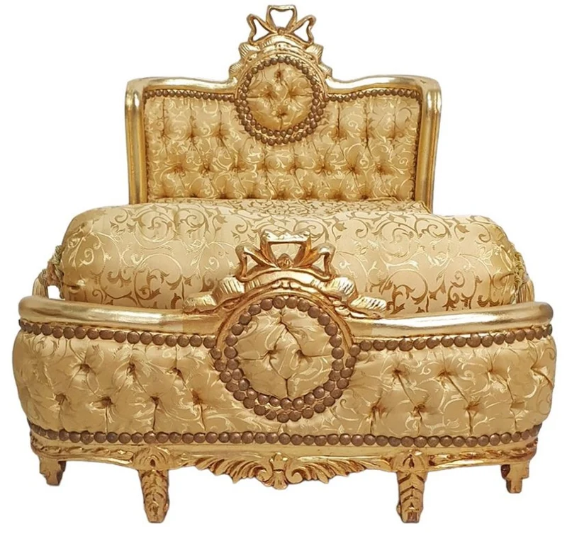 Casa Padrino Barock Hundebett Gold Muster / Antik Gold - Handgefertigtes Antik Stil Hundebett - Prunkvolle Hunde Möbel im Barockstil - Antik Stil Tiermöbel - Barock Tiermöbel