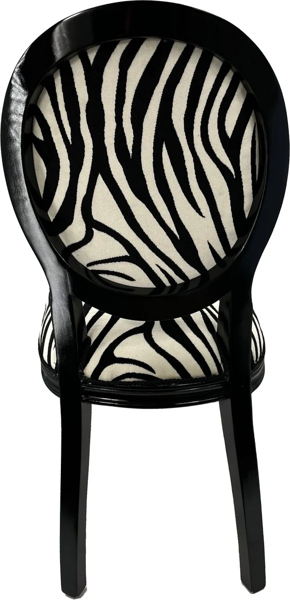 Casa Padrino Luxus Barock Esszimmer Stuhl Zebra / Schwarz - Handgefertigter Antik Stil Stuhl mit edlem Samtstoff - Esszimmer Möbel im Barockstil - Barock Möbel - Barock Einrichtung