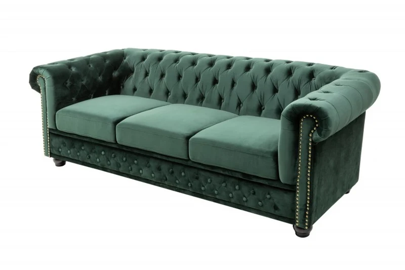 Casa Padrino Chesterfield 3er Sofa in Grün / Braun / Gold 205 x 73 x H. 85 cm - Designer Chesterfield Sofa