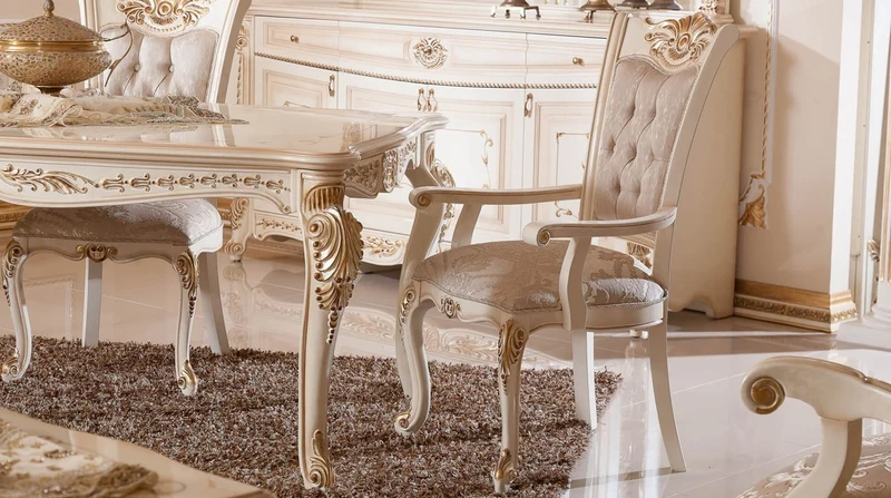 Casa Padrino Luxus Barock Esszimmerstuhl 6er Set Grau / Weiß / Beige / Gold - Barockstil Küchenstühle mit Muster - Luxus Esszimmer Möbel im Barockstil - Barock Esszimmer Möbel