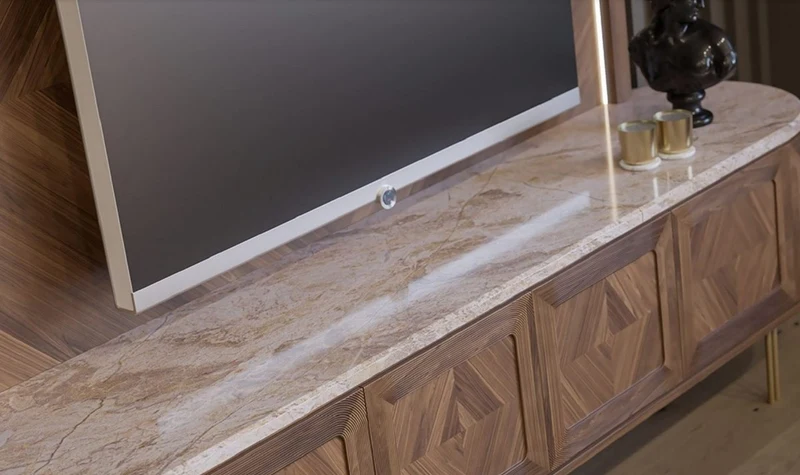 Casa Padrino Luxus TV Schrank Set Braun / Beige / Messing - Wohnzimmer Sideboard mit 4 Türen & beleuchteter TV Rückwand - Wohnzimmer Möbel - Hotel Möbel - Luxus Möbel