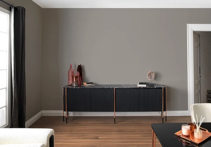 Casa Padrino Luxus Sideboard Schwarz / Matt Schwarz / Kupfer 240 x 47 x H. 80 cm - Massivholz Schrank mit 4 Türen und Marmorplatte - Esszimmer Möbel - Wohnzimmer Möbel - Hotel Möbel - Luxus Möbel